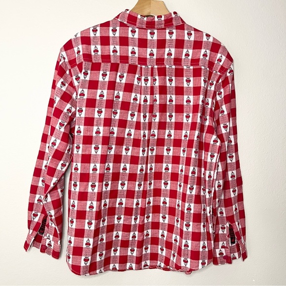 Vintage 90s Plaid Gingham Santa Long Sleeve Shirt Red White Westbound Size M - Picture 2 of 10